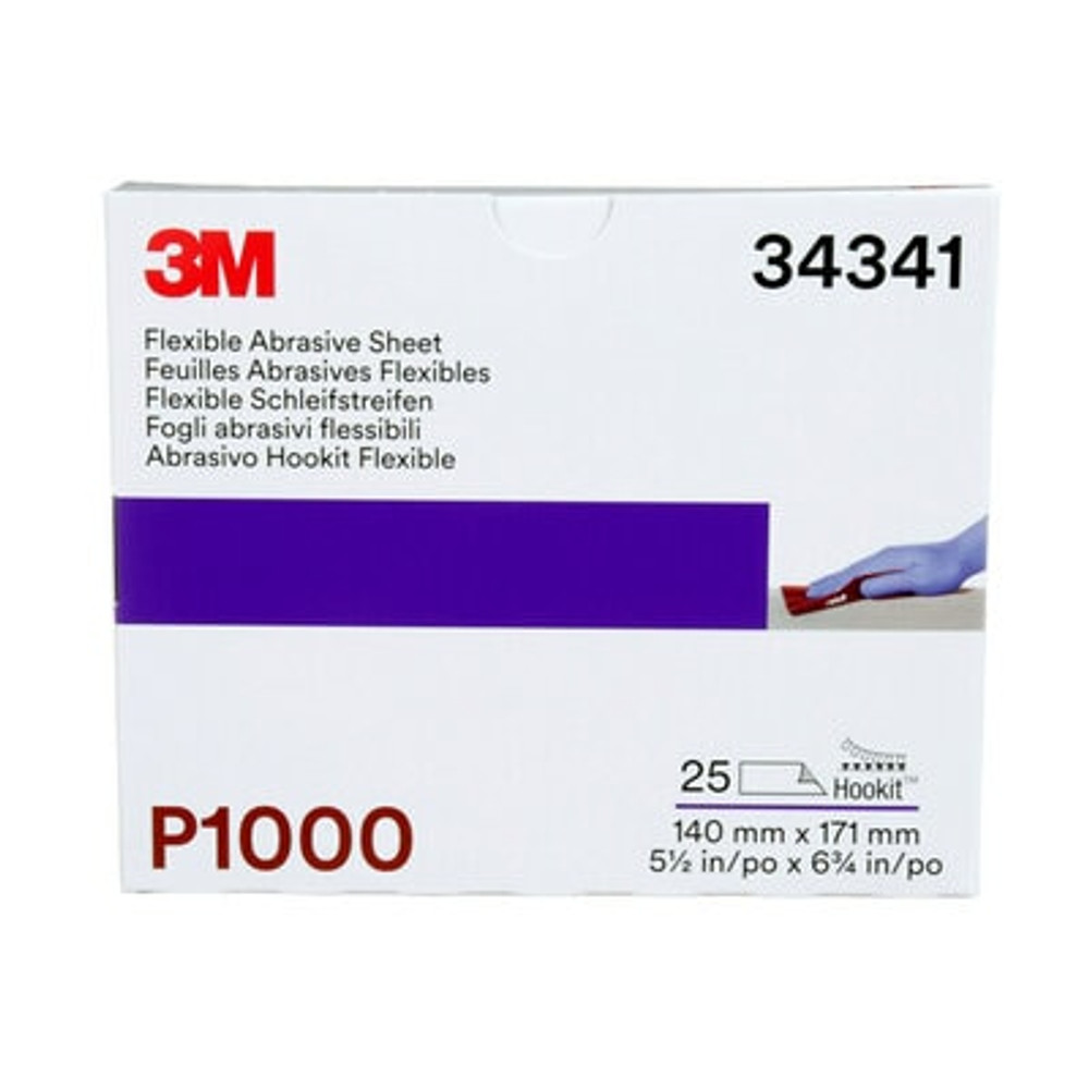 3M Hookit Flexible Abrasive Sheet, 34341, P1000, 5.5 in x 6.8 in, 25 sheets per carton, 5 cartons/case 34341 Industrial 3M Products & Supplies | Brown
