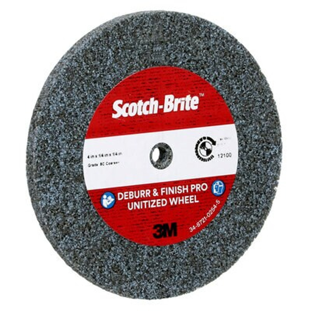 Scotch-Brite Deburr and Finish PRO Unitized Wheel, DP-UW, 8C Coarse+, 4in x 1/4 in X 1/4 in 57220