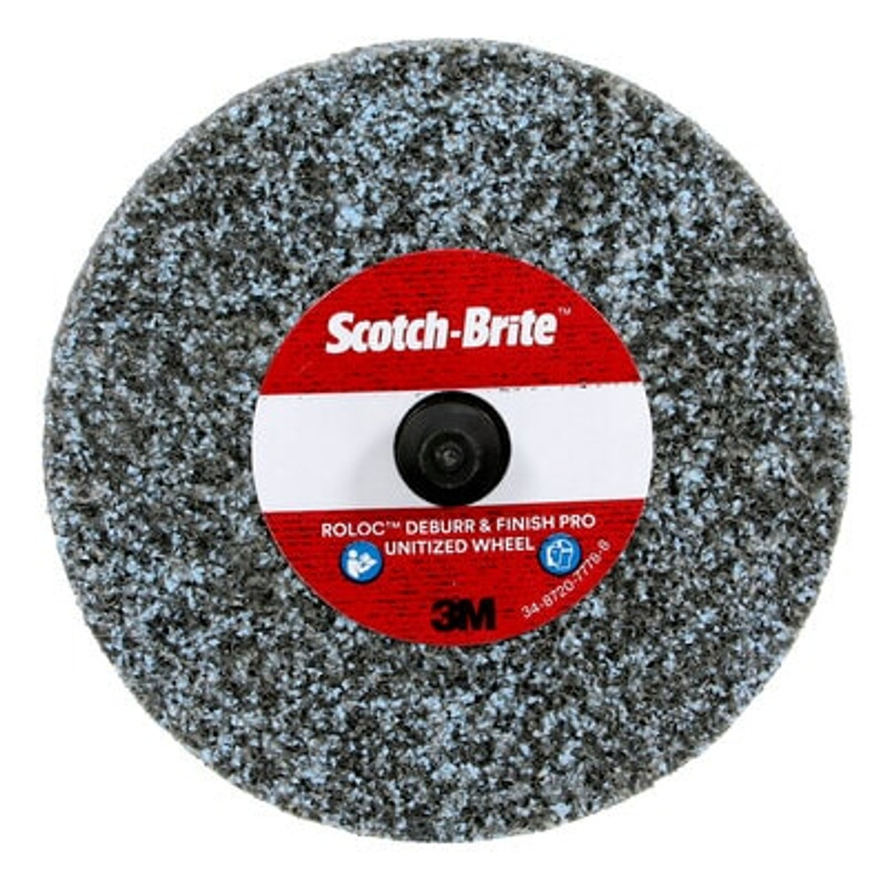 Scotch-Brite Roloc Deburr & Finish PRO Unitized Wheel, DP-UR, 4C Medium+, TR, 3 in x 1/8 in, 10/Carton, 40 ea/Case