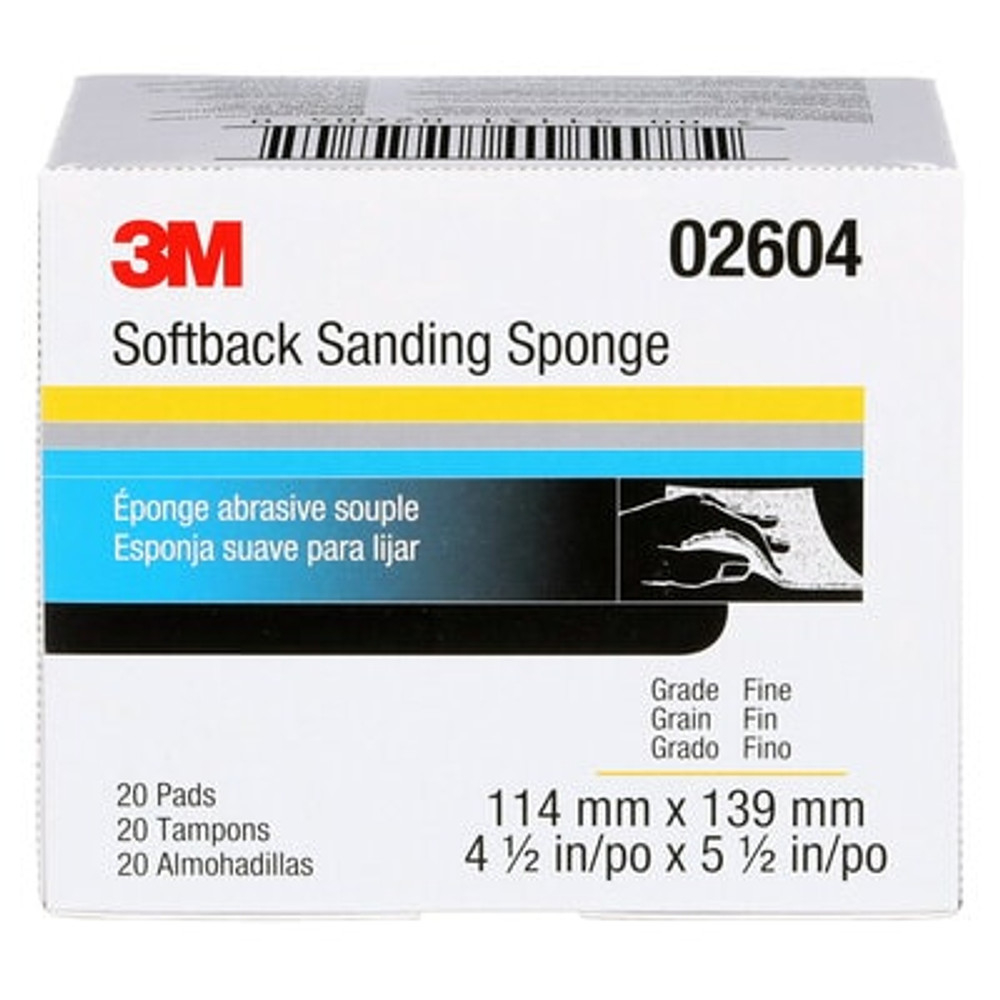 3M Softback Sanding Sponge 02604, 4 1/2 in x 5 1/2 in (115 mm x
140 mm), Fine, 20 Sponges/Pack, 6 Packs/Case