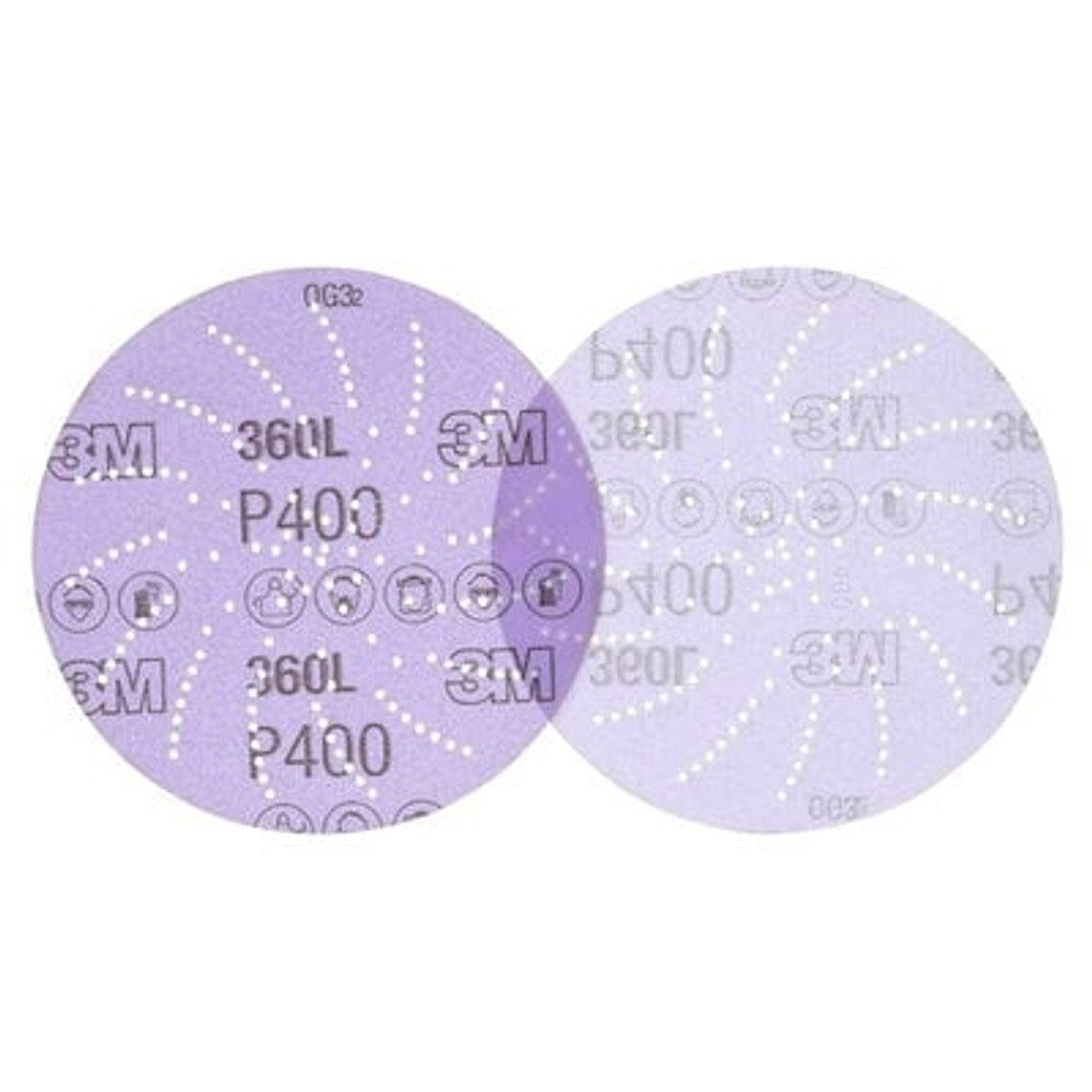 3M Hookit Clean Sanding Disc 360L, 5 in P400, 100/inner 500/case 20543 Industrial 3M Products & Supplies | Purple