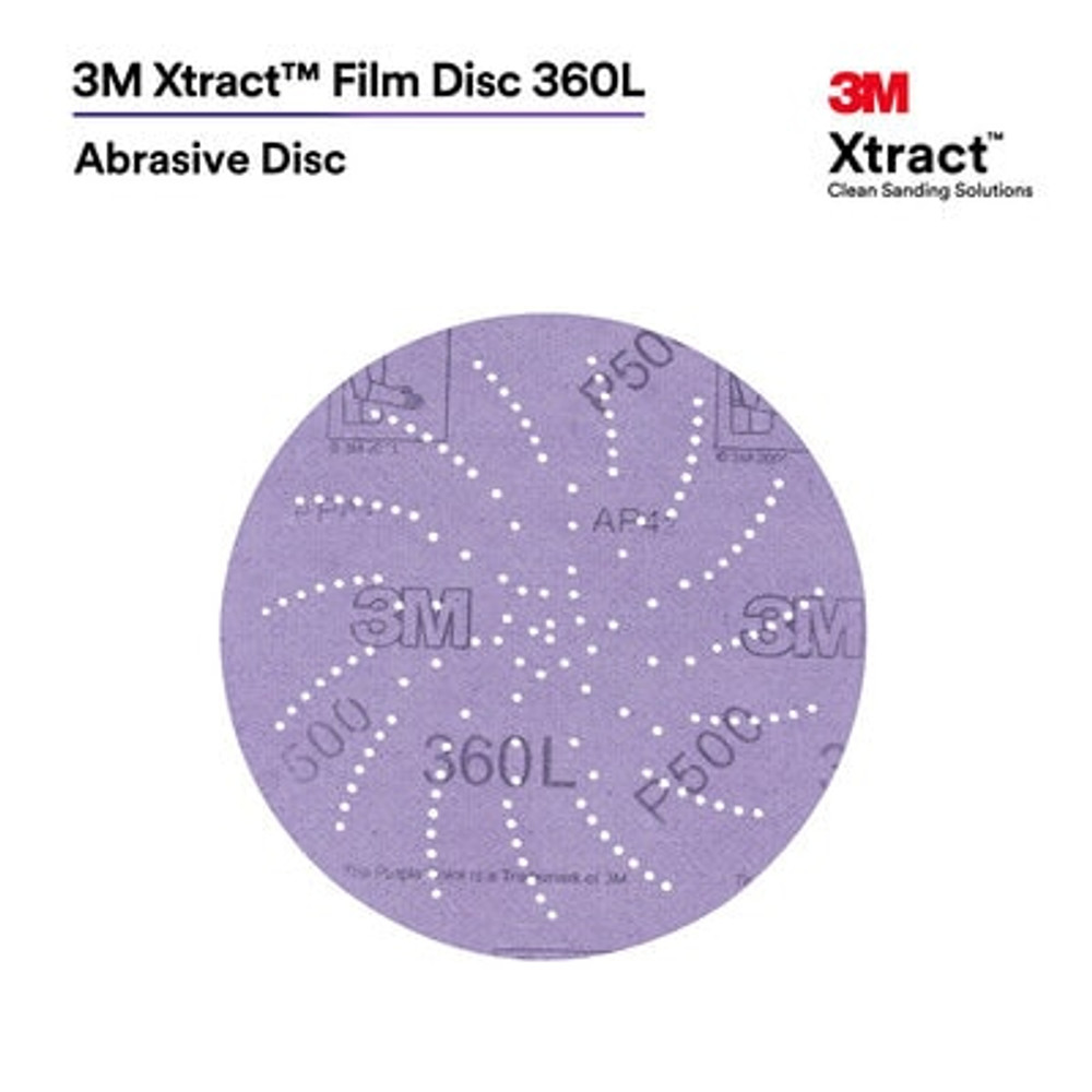 3M Xtract™ Film Disc 360L, P280 3MIL, 5 in, Die 500LG, 100/Carton, 500
ea/Case