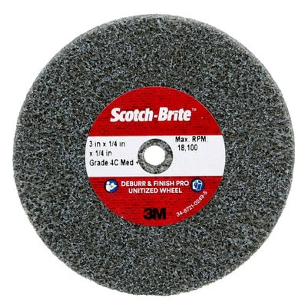 Scotch-Brite Deburr and Finish PRO Unitized Wheel, 3 in x 1/4 in x 1/4in 4C MED+