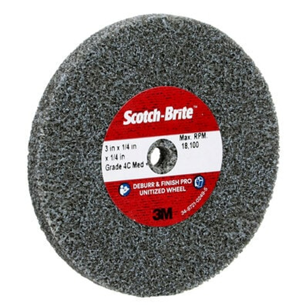 Scotch-Brite Deburr & Finish Pro Unitized Wheel, DP-UW, 4C Medium+, 3
in x 1/4 in x 1/4 in, 40 ea/Case