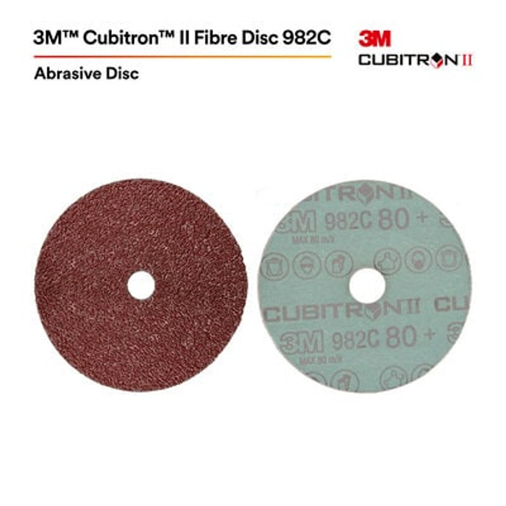 3M Cubitron II Fibre Disc 982C, 80+, GL Quick Change, 5 in, Die G500P, 25/inner, 100 each/case 27726 Industrial 3M Products & Supplies | Maroon
