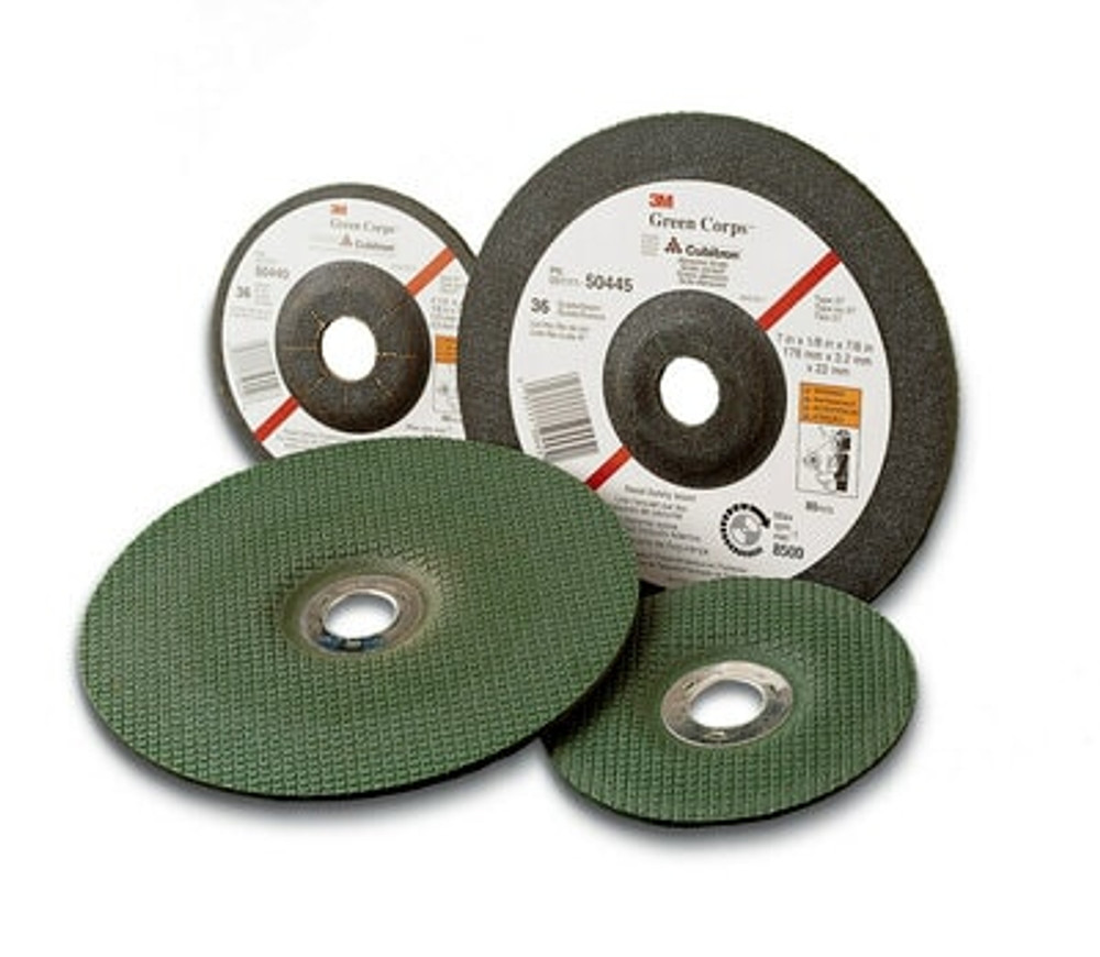 3M Corps Depressed Center Grinding Wheel, T27, 9 in x 1/4 in x7/8 in, 24, 10/inner, 20/case 55987 Industrial 3M Products & Supplies | Green