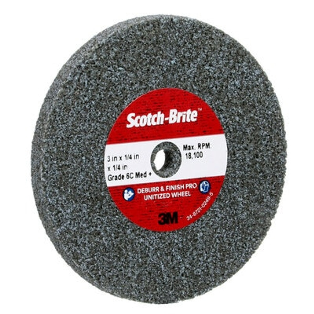 Scotch-Brite Deburr & Finish Pro Unitized Wheel, DP-UW, 6C Medium+, 3
in x 1/4 in x 1/4 in, 40 ea/Case