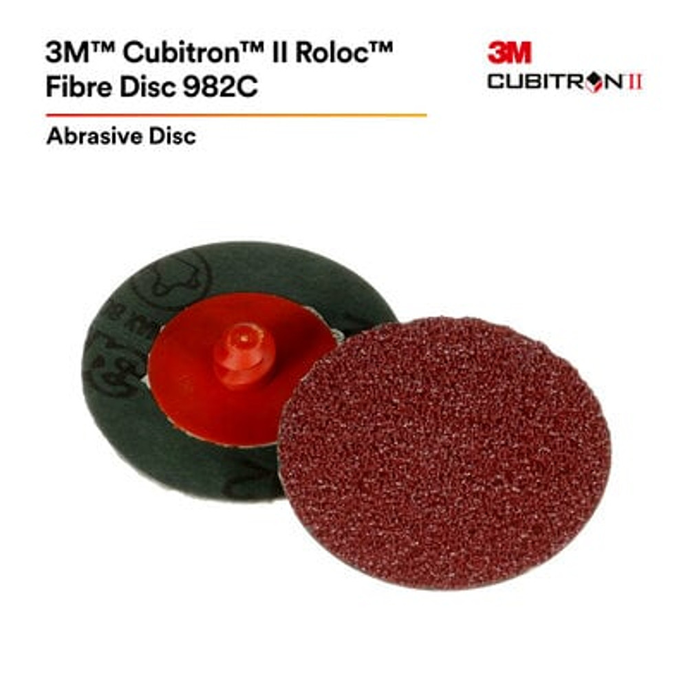 3M Cubitron II Roloc Fibre Disc 982C, 36+, TR, Red, 3 in, Die R300V,
50/Carton, 200 ea/Case