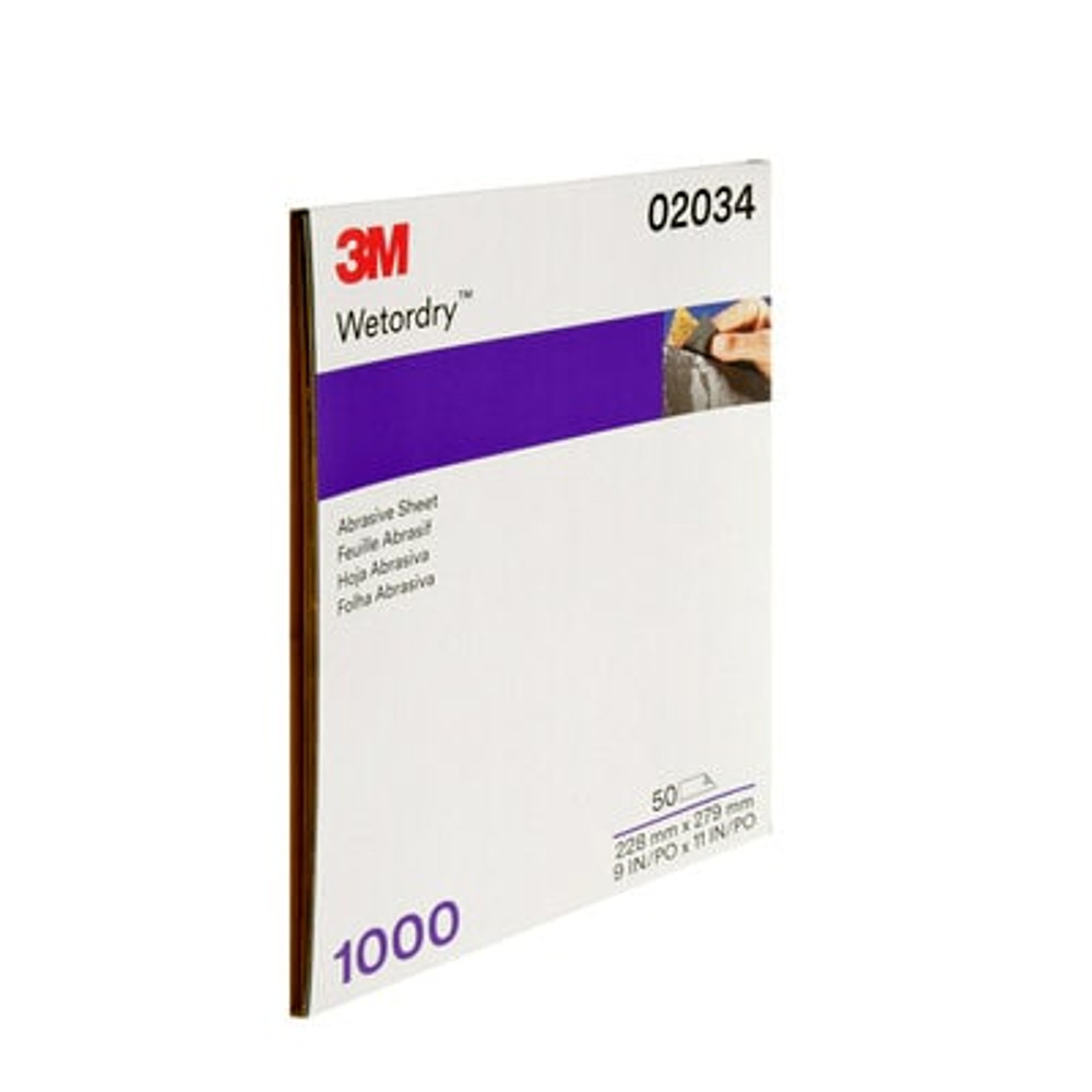 3M Wetordry Abrasive Sheet, 02034, 1000, 9 in x 11 in, 50 sheets percarton, 5 cartons/case 2034 Industrial 3M Products & Supplies | Black