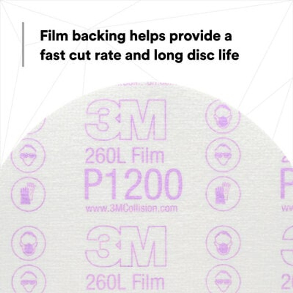 3M Hookit Finishing Film Abrasive Disc 260L, 00968, 6 in, P1200, 100discs/carton, 4 cartons/case 968 Industrial 3M Products & Supplies | White