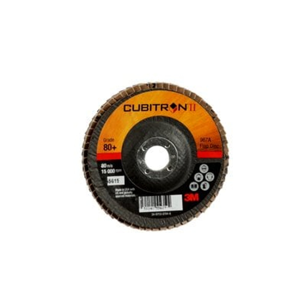 3M Cubitron II Flap Disc 967A T29 4inx5/8in 80+ Y-wt 10
