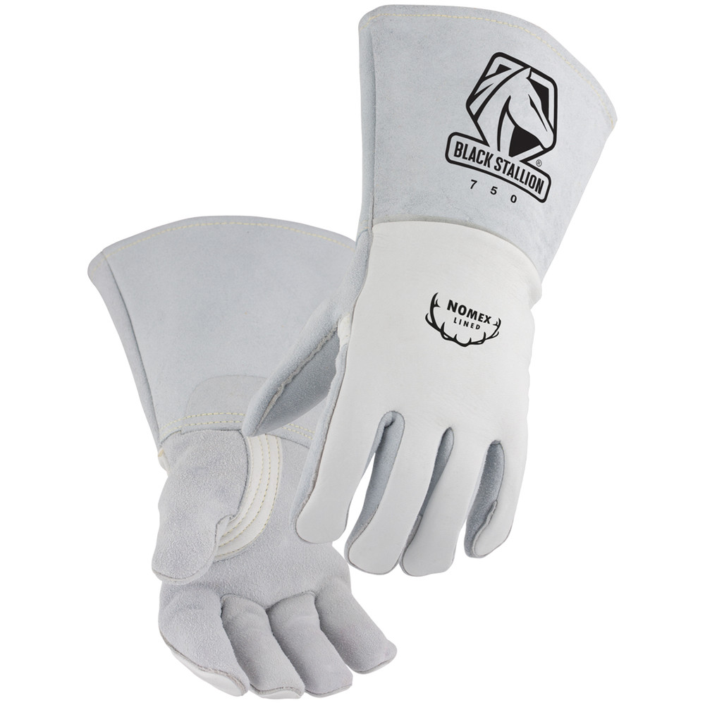 Black Stallion REVERSED Grain PALM ELKSKIN, NOMEX PREMIUM WELDING GLOVES Large | Pearl