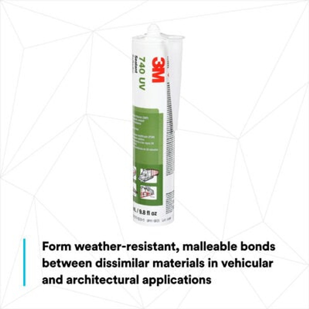 3M Adhesive Sealant 740 UV, White, 290 mL Cartridge, 12/Case