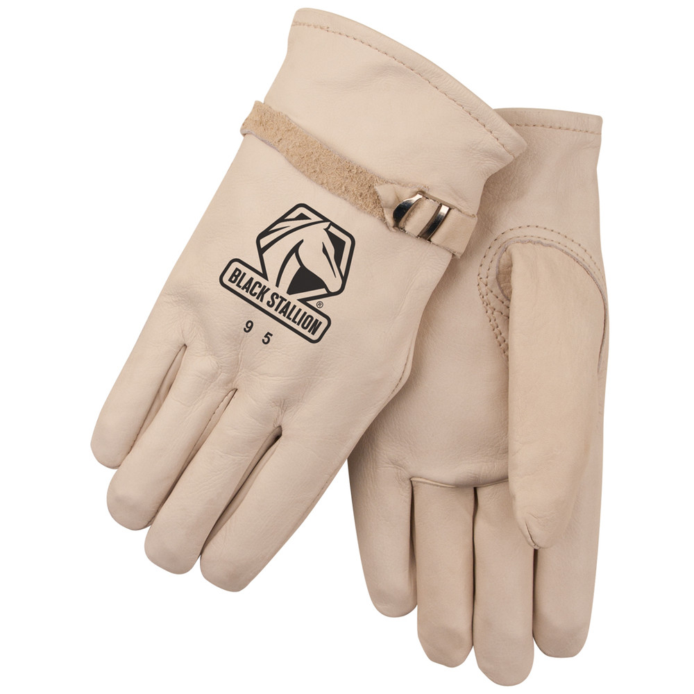 Black Stallion Grain COWHIDE - PULL STRAP DRIVER'S STYLE GLOVES Large | Tan
