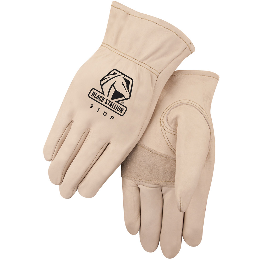 Black Stallion Grain COWHIDE - DOUBLE PALM DRIVER'S STYLE GLOVES Large | Cream/Gray