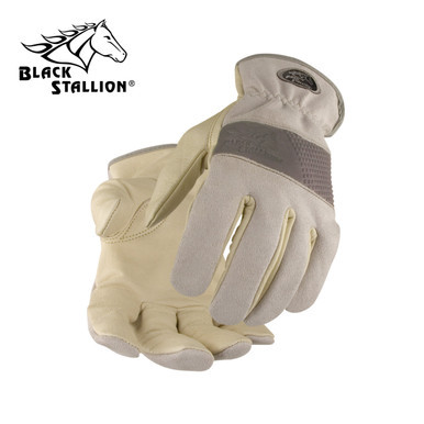 GRAIN/SPLIT COWHIDE - KNUCKLEFLEX DRIVER'S STYLE GLOVES Small Black Stallion