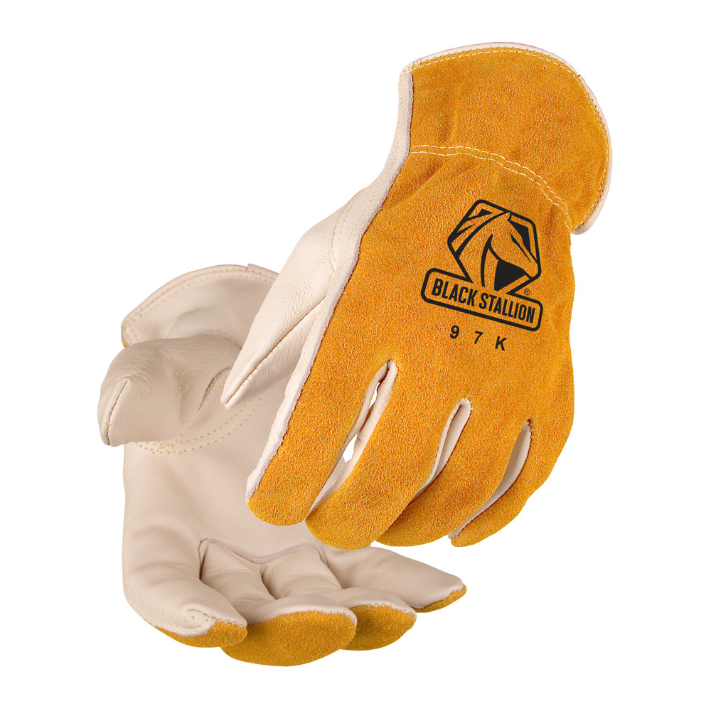 Black Stallion GRAIN/SPLIT COWHIDE - Kevlar SEWN DRIVER'S STYLE GLOVES 3XL | Cream/Tan