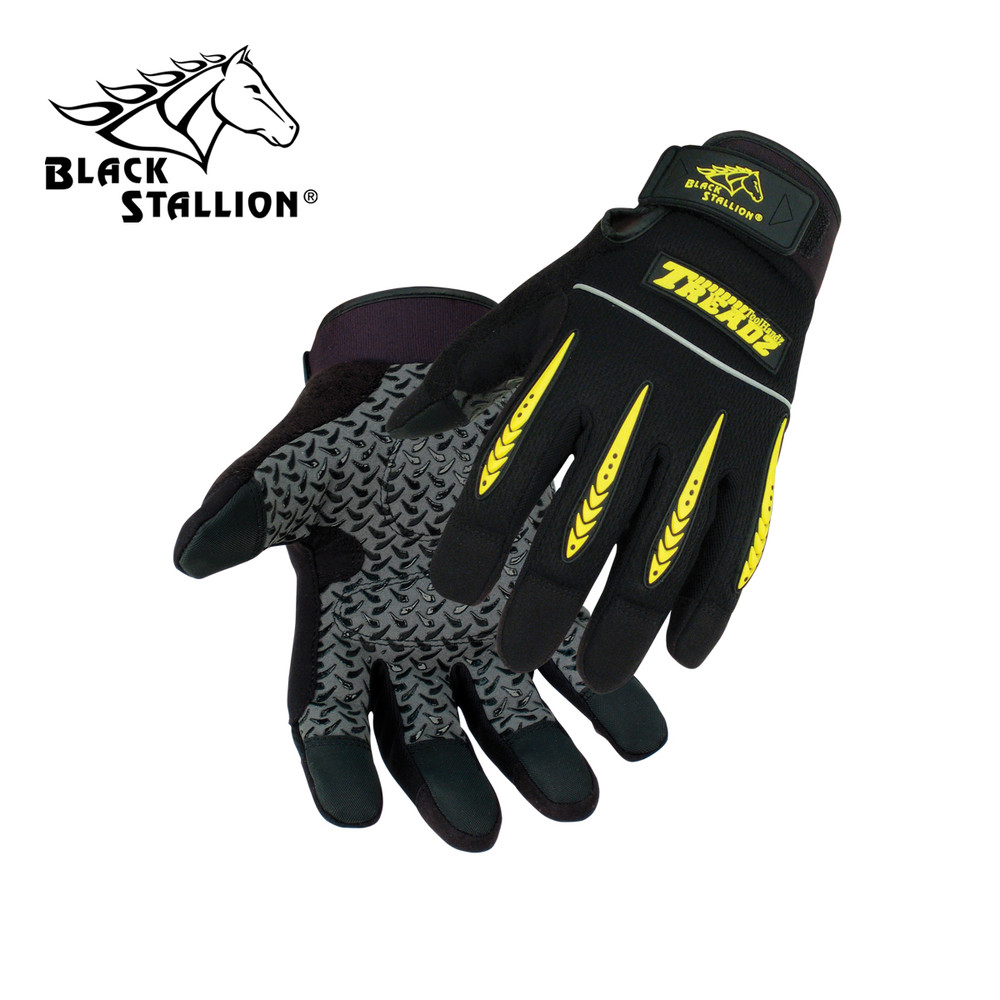 SYNTHETIC LEATHER SILICONE GRIPS ERGONOMIC GLOVES XL Black Stallion