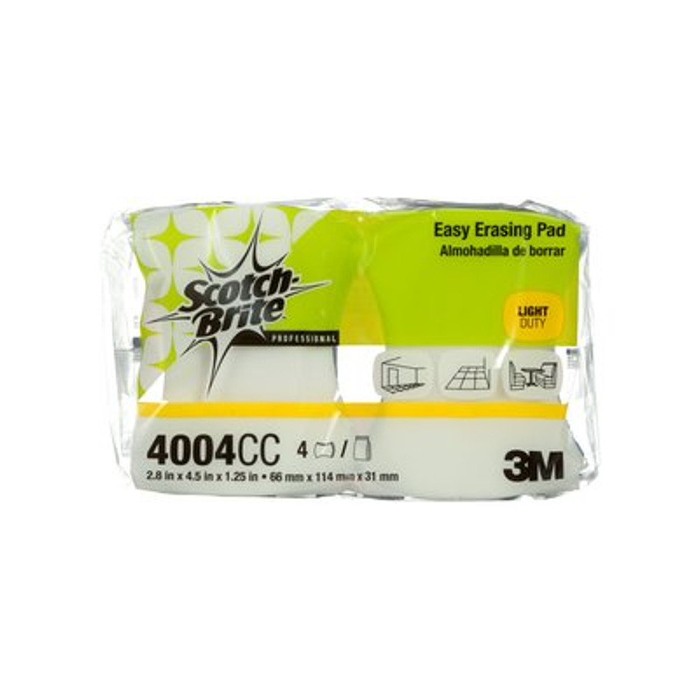Scotch-Brite Easy Erasing Pad 4004CC, 2.8 in x 4.5 in x 1.2 in, 4/Pack,3 Pack/Case 55658