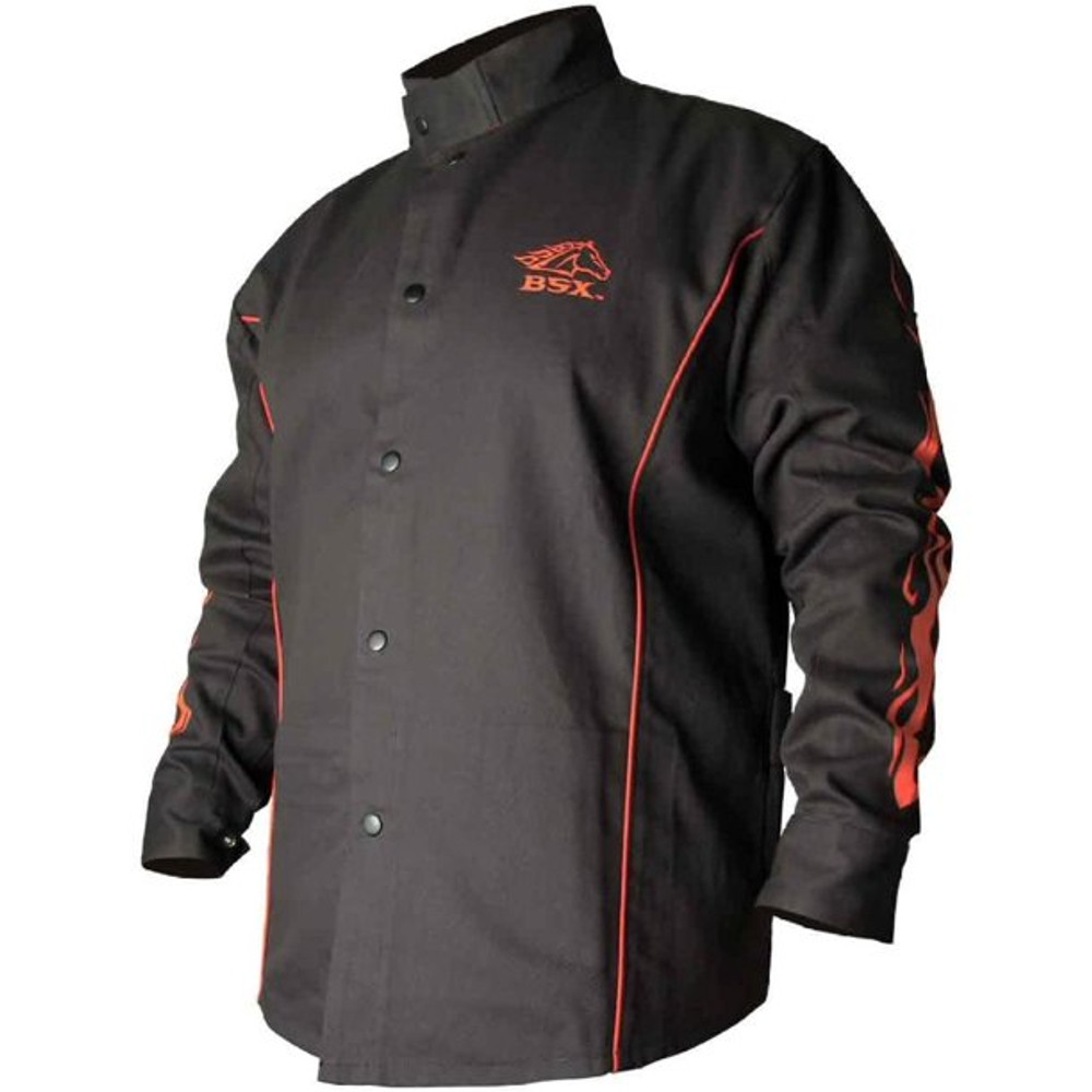 Black Stallion BSX Black - Red FLAMES STRYKER Flame Resistant WELDING Jacket 5XL