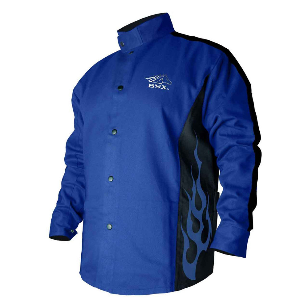 Black Stallion BSX STRYKER BLUE Flame Resistant WELDING Jacket w/ Blue Flames Small