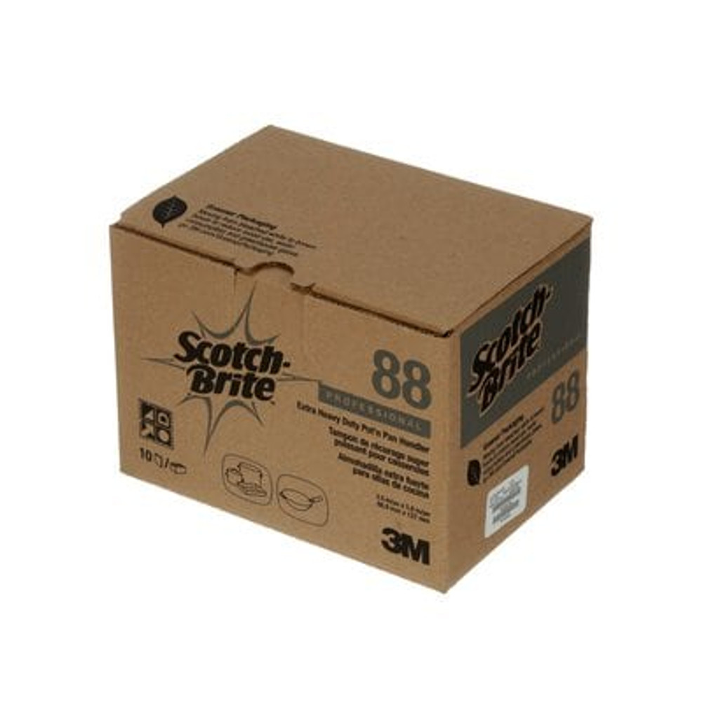 Scotch-Brite Extra Heavy Duty Pot 'N Pan Scour Pad 88, 3.5 in x 5 in,10/Box, 4 Boxes/Case 8292