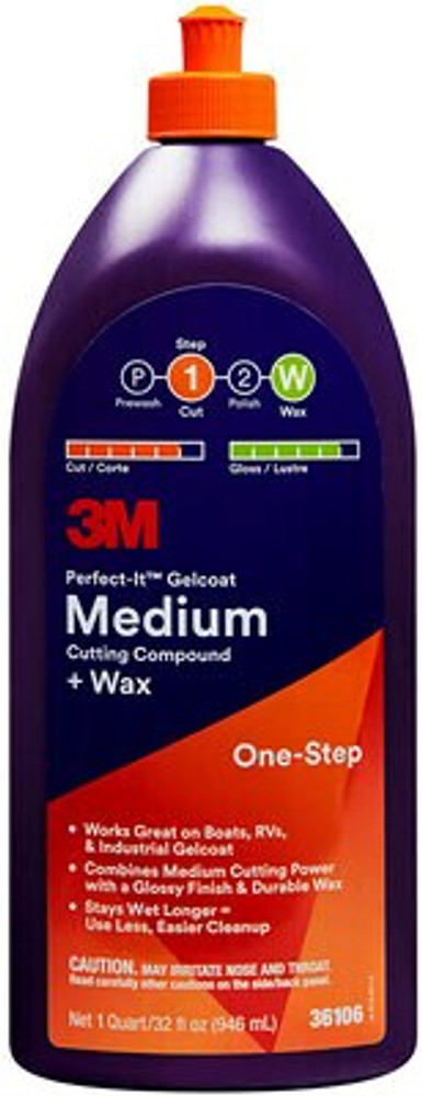 3M Perfect-It Gelcoat Medium Cutting Compound +Wax 36106 Quart
