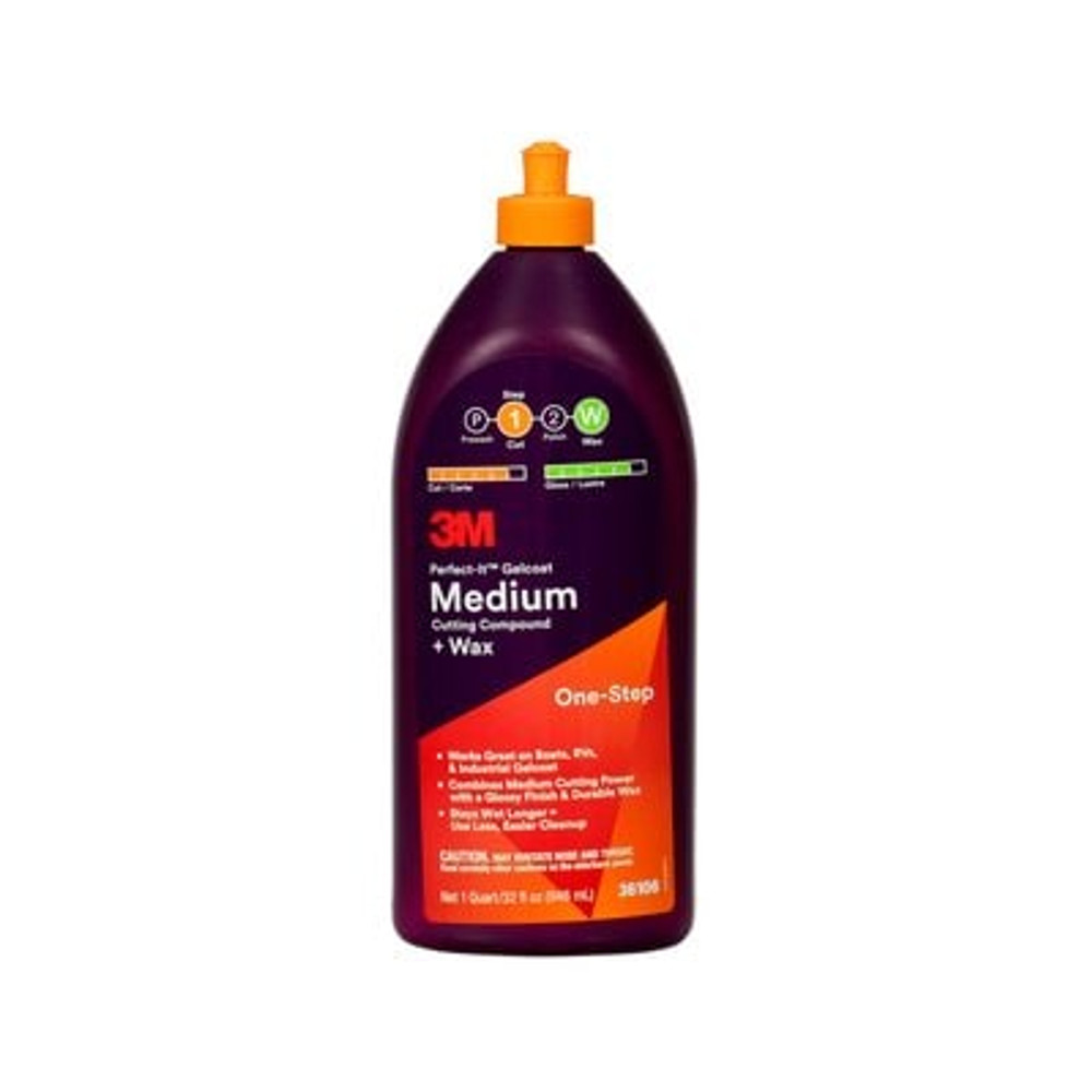 3M Perfect-It Gelcoat Medium Cutting Compound + Wax, 36106, 1 quart
(946 mL), 6 per case
