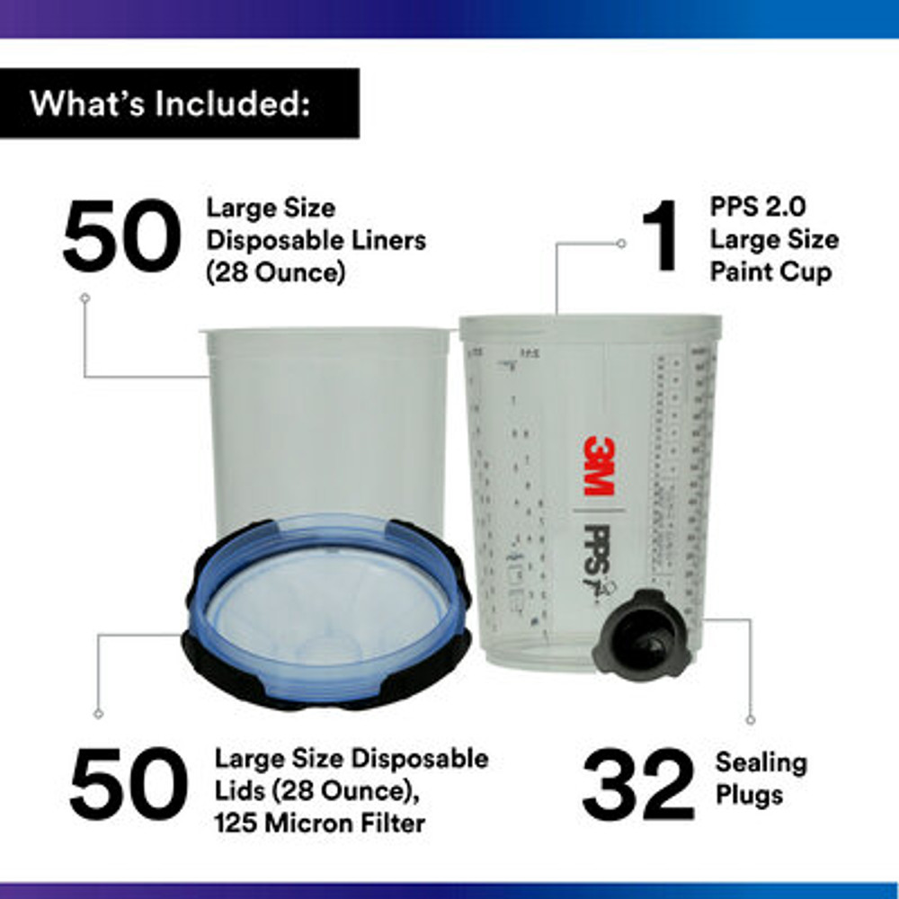 3M PPS Series 2.0 Spray Cup System Kit, 26325, Large (28 fl oz, 850m L), 125 Micron Filter, 1 kit/case 26325 Industrial 3M Products & Supplies