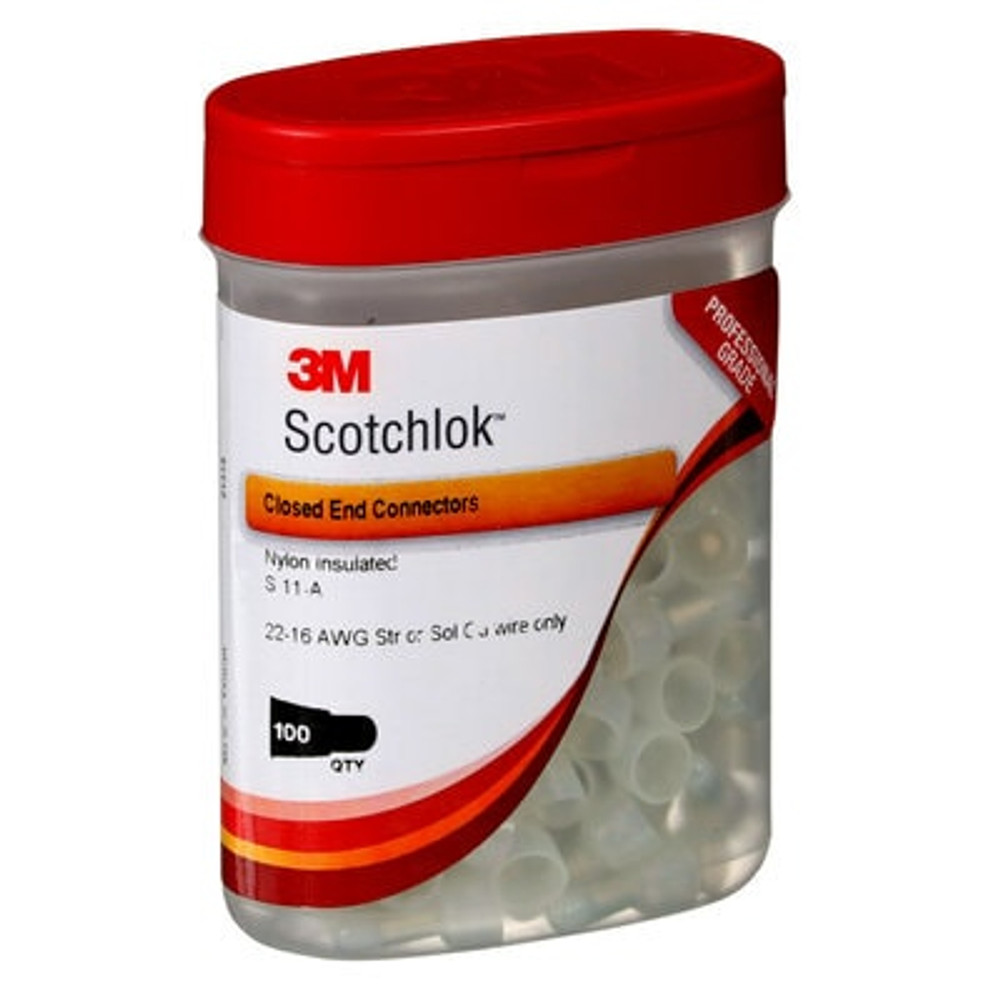 3M Scotchlok S-11-A (Boxed) Nylon-Insulated Butted Seam Standard
Closed-End Connector, 22 - 16 AWG, 100 pe carton, 500/Case