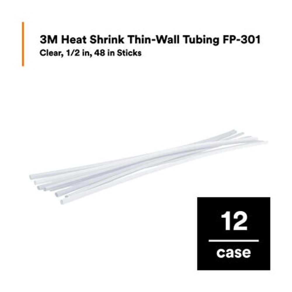 3M Heat Shrink Thin-Wall Tubing FP-301-1/2-48"-Clear-12 Pcs, 48 in Length sticks, 12 pieces/case 59592 Industrial 3M Products & Supplies | Transparent
