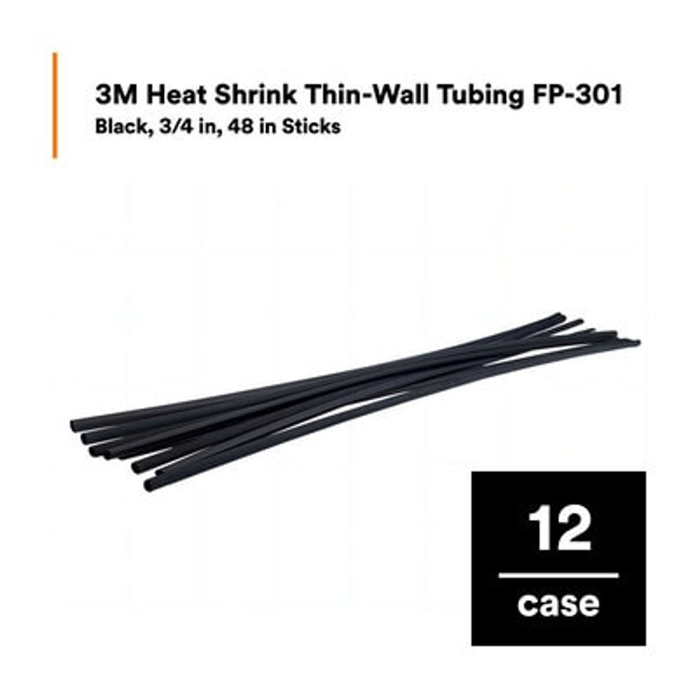 3M Heat Shrink Thin-Wall Tubing FP-301-3/4-48"-12 Pcs, 48 in Length sticks, 12 pieces/case 59598 Industrial 3M Products & Supplies | Black