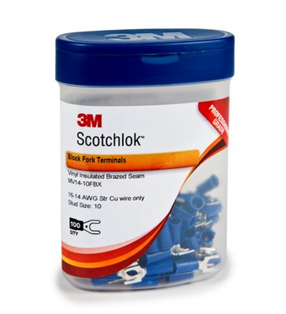3M Scotchlok Locking Fork Vinyl Insulated, 100/bottle, MV14-10FLX, spring-like tongue firmly fits around the stud, 500/case 58837 Industrial 3M