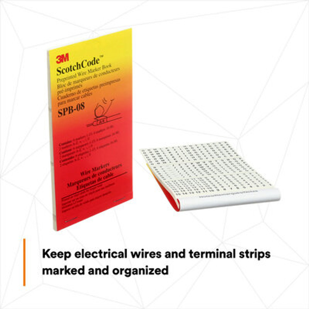 3M Scotch Code Pre-Printed Wire Marker Book SPB-08, black print on awhite background highlights the characters, 5/bag 49958 Industrial 3M Products &