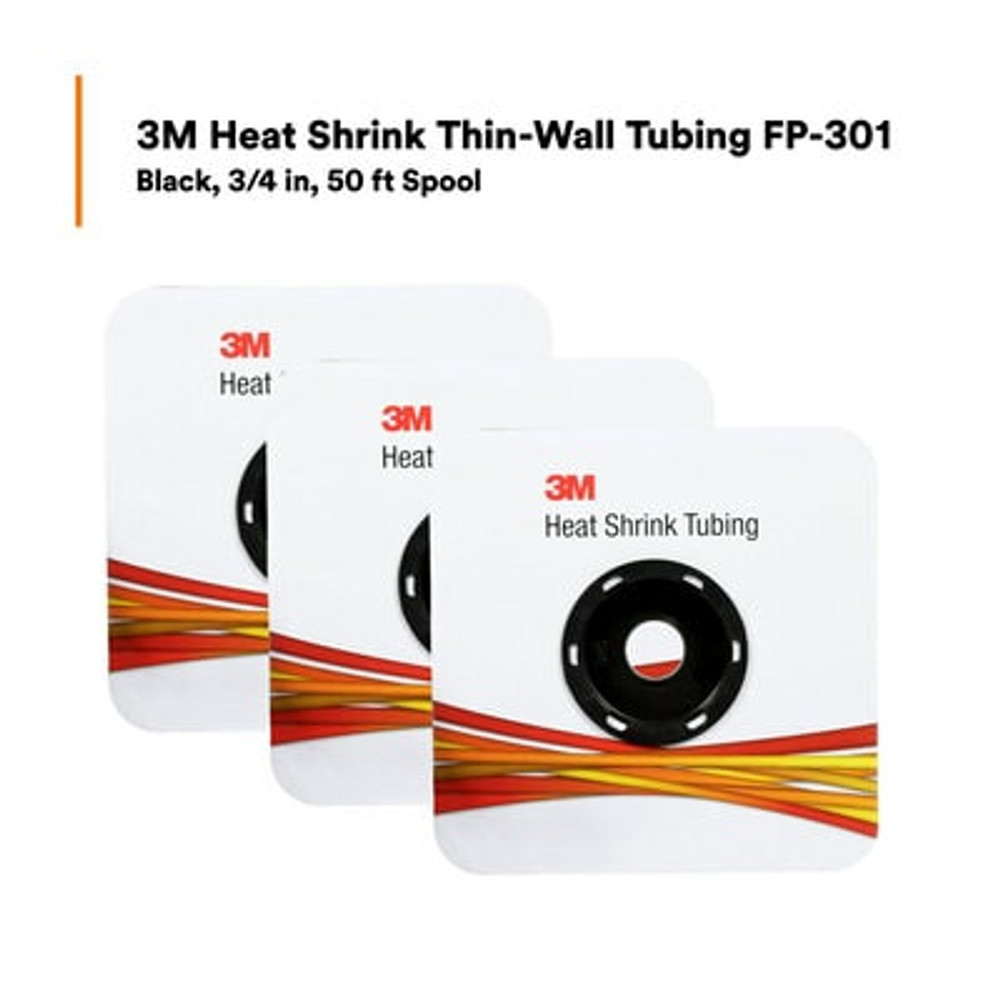 3M Heat Shrink Thin-Wall Tubing FP-301-3/4-50`: 50 ft spoollength, 150 ft/case 35592 Industrial 3M Products & Supplies | Black