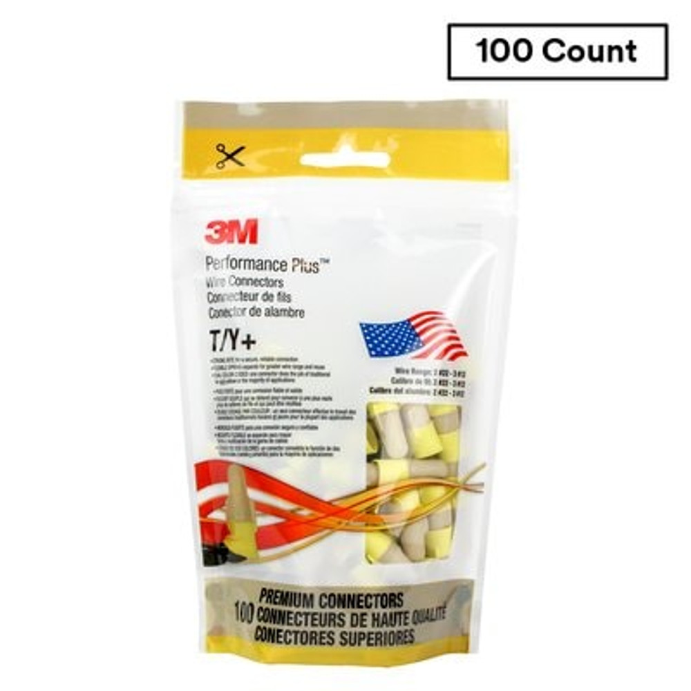 3M Performance Plus Wire Connector T/Y+Pouch, 100/Pouch, 10 Pouches/Case 55218