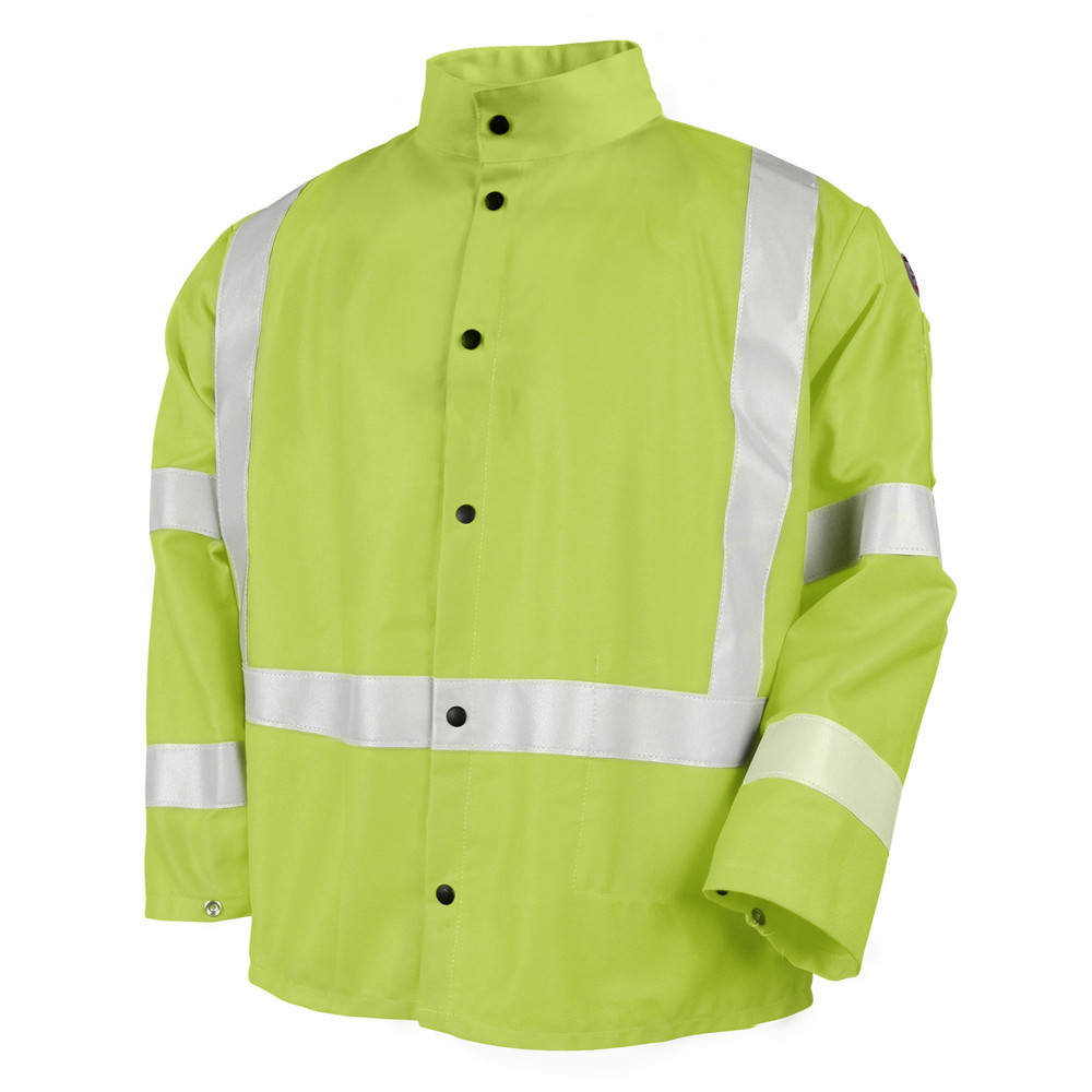 Black Stallion 9 oz Flame Resistant Cotton 30 inch Coat w/ SILVER REFLECTIVE Small | Lime Green
