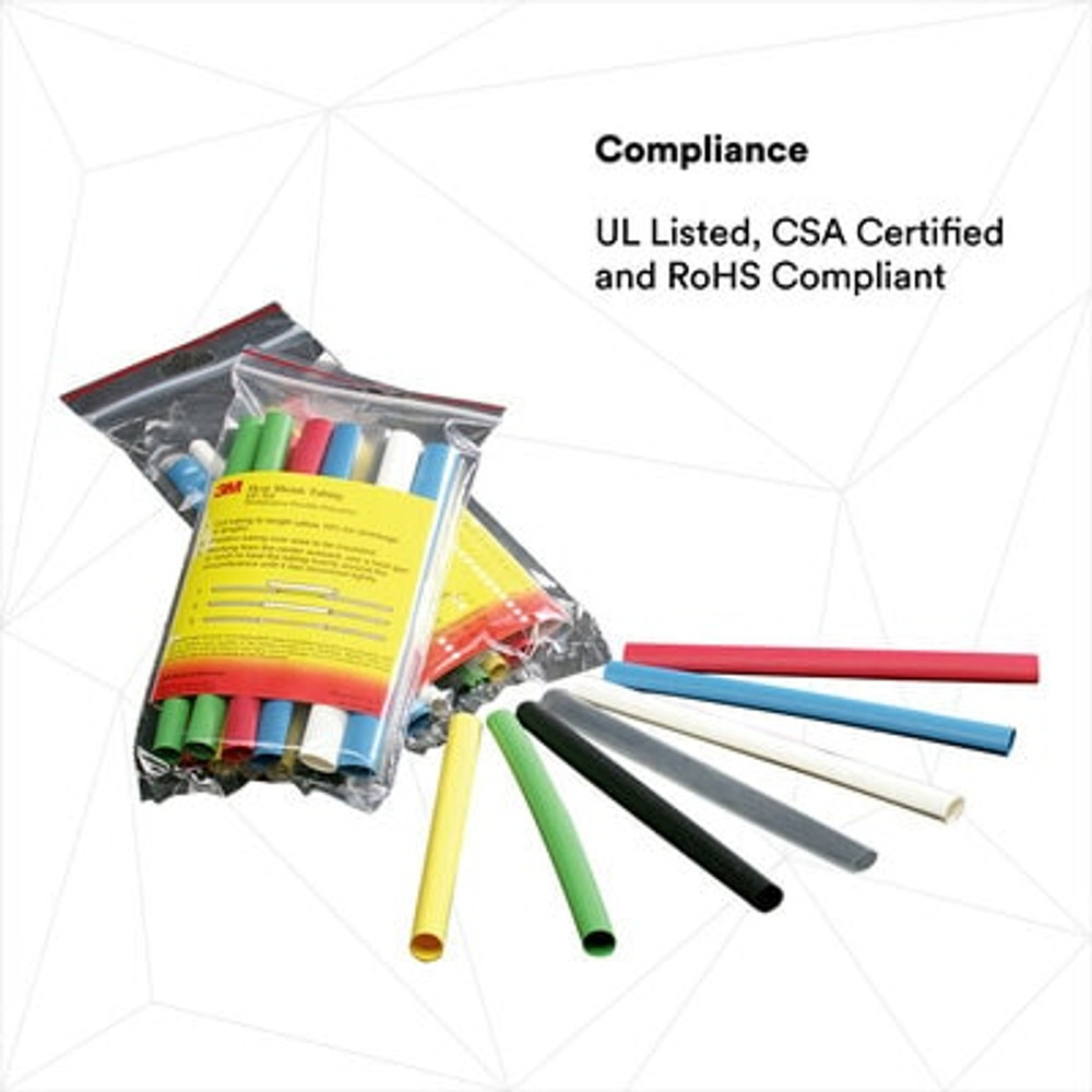 3M Heat Shrink Tubing Assortment Pack FP-301-1/8-Assort: 6 in length
pieces, 4 each of 7 colors, 10/case