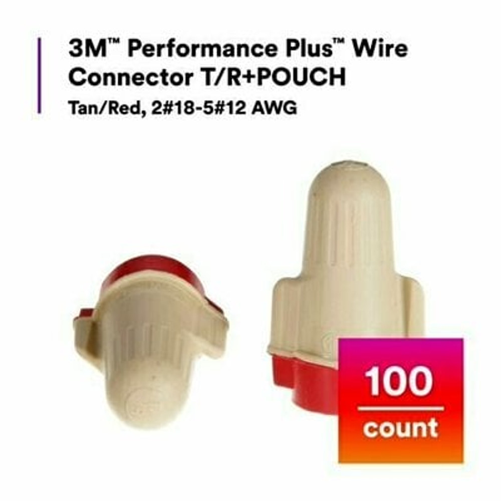 3M Performance Plus Wire Connector T/R+POUCH, 100 per Pouch, 1000/Case 54454