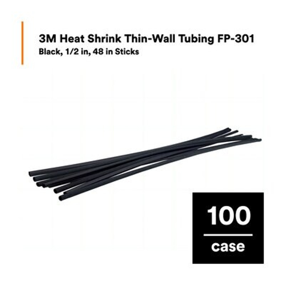 3M Heat Shrink Thin-Wall Tubing FP-301-1/2-48"-Black-100 Pcs, 48 in
Length sticks, 100 pieces/case