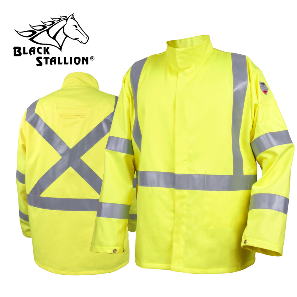 Black Stallion 9 oz Flame Resistant ANSI HI-VIS Arcweld Jacket w/ Silver Reflective 4XL