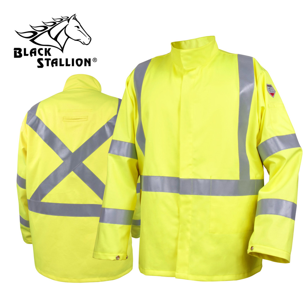 Black Stallion 9 oz Flame Resistant ANSI HI-VIS Arcweld Jacket w/ Silver Reflective Large