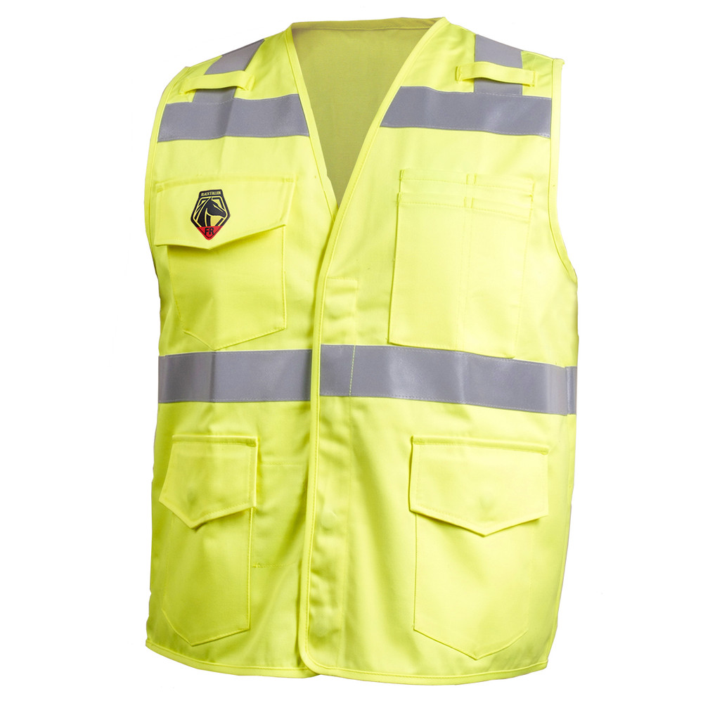 Black Stallion 9 oz Flame Resistant ANSI HI-VIS Cotton VEST w/ SILVER REFLECTIVE Small | Yellow