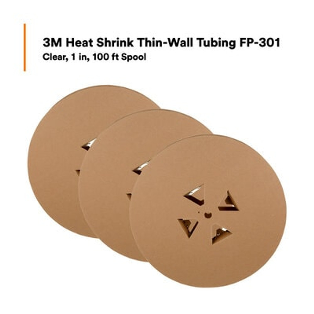 3M Heat Shrink Thin-Wall Tubing FP-301-1-Clear-100`: 100 ft spoollength, 300 linear ft/box, 3 Rolls/Case 8532