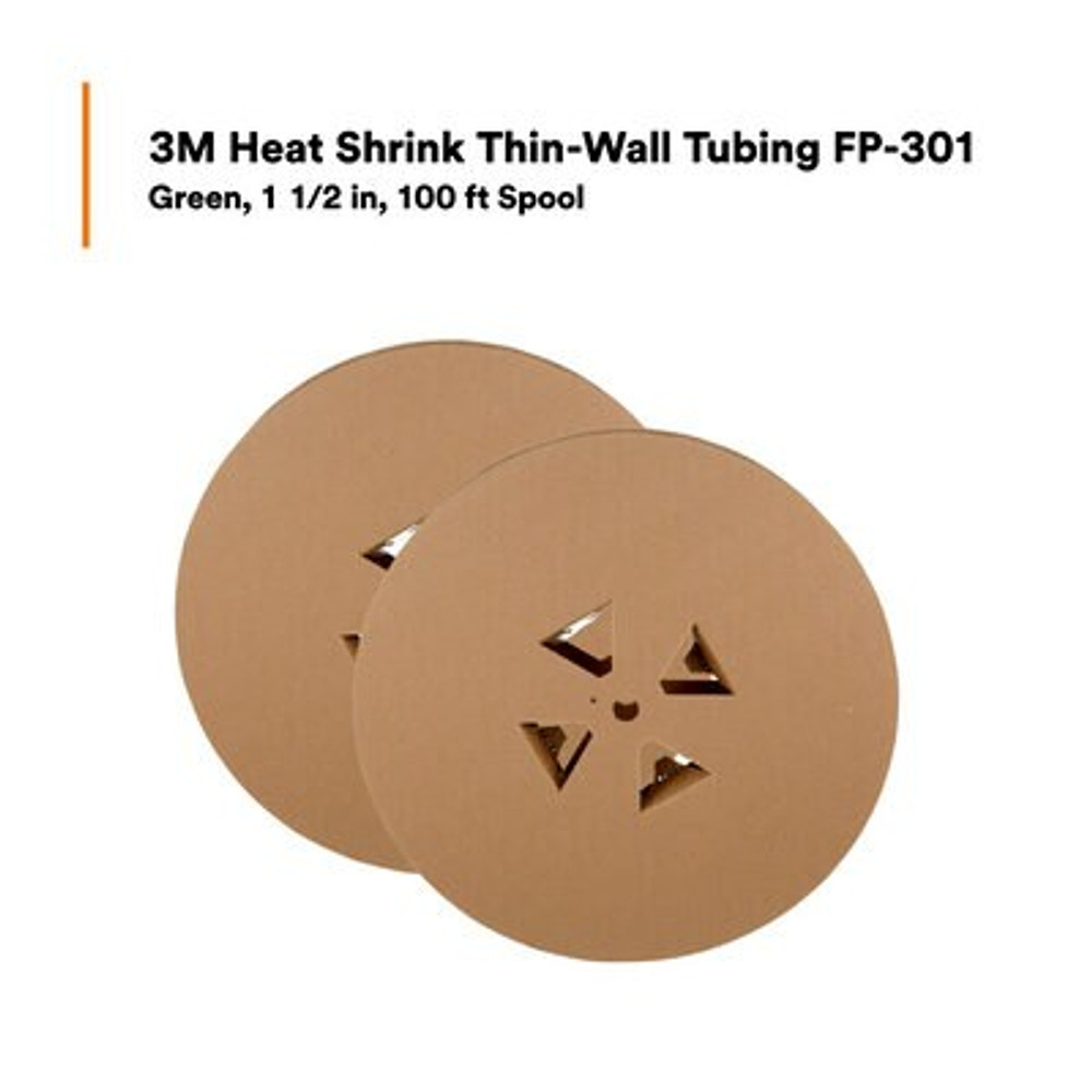 3M Thin-Wall Polyolefin Heat Shrink Tubing FP 301 1-1/2" Green spool, 2
Rolls/Case