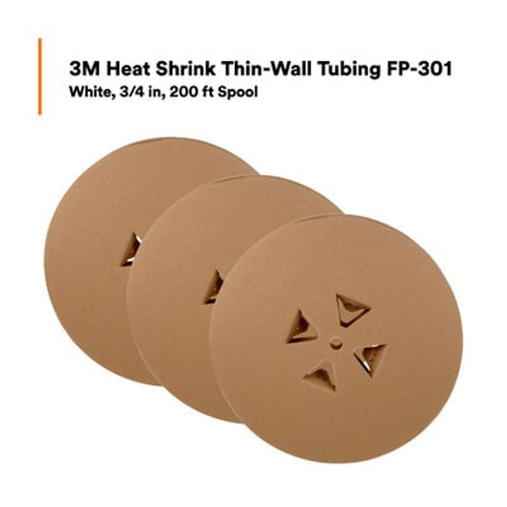 3M Heat Shrink Thin-Wall Tubing FP-301-3/4-200', 200 ft Lengthper spool, 3 rolls/case 8506 Industrial 3M Products & Supplies | White