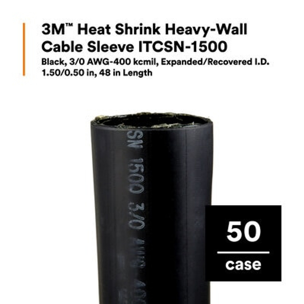 3M Heat Shrink Heavy-Wall Cable Sleeve ITCSN-1500, 48-Box, Bulk,50/case 8973 Industrial 3M Products & Supplies | Black