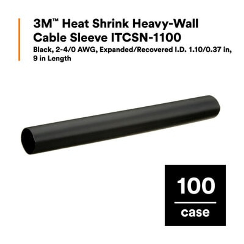 3M Heat Shrink Heavy-Wall Cable Sleeve ITCSN-1100, 2 to 4/0 AWG, ,9 in Length, 100 Pieces/case 8970 Industrial 3M Products & Supplies | Black