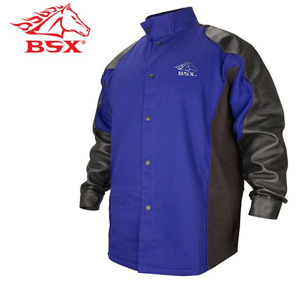 Black Stallion BSX Blue Flames Flame Resistant Jacket 9 oz Flame Resistant - w/ Pig Grain Sleeve 2XL