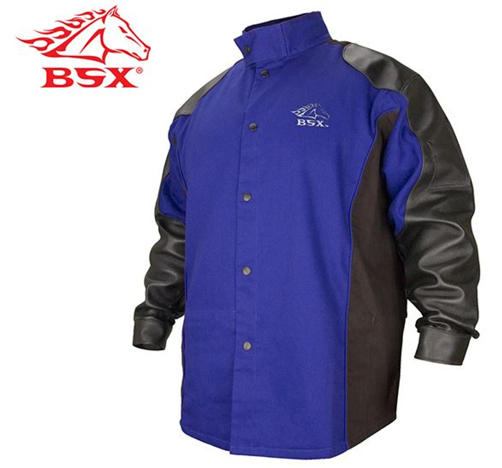 Black Stallion BSX Blue Flames Flame Resistant Jacket 9 oz Flame Resistant - w/ Pig Grain Sleeve Small
